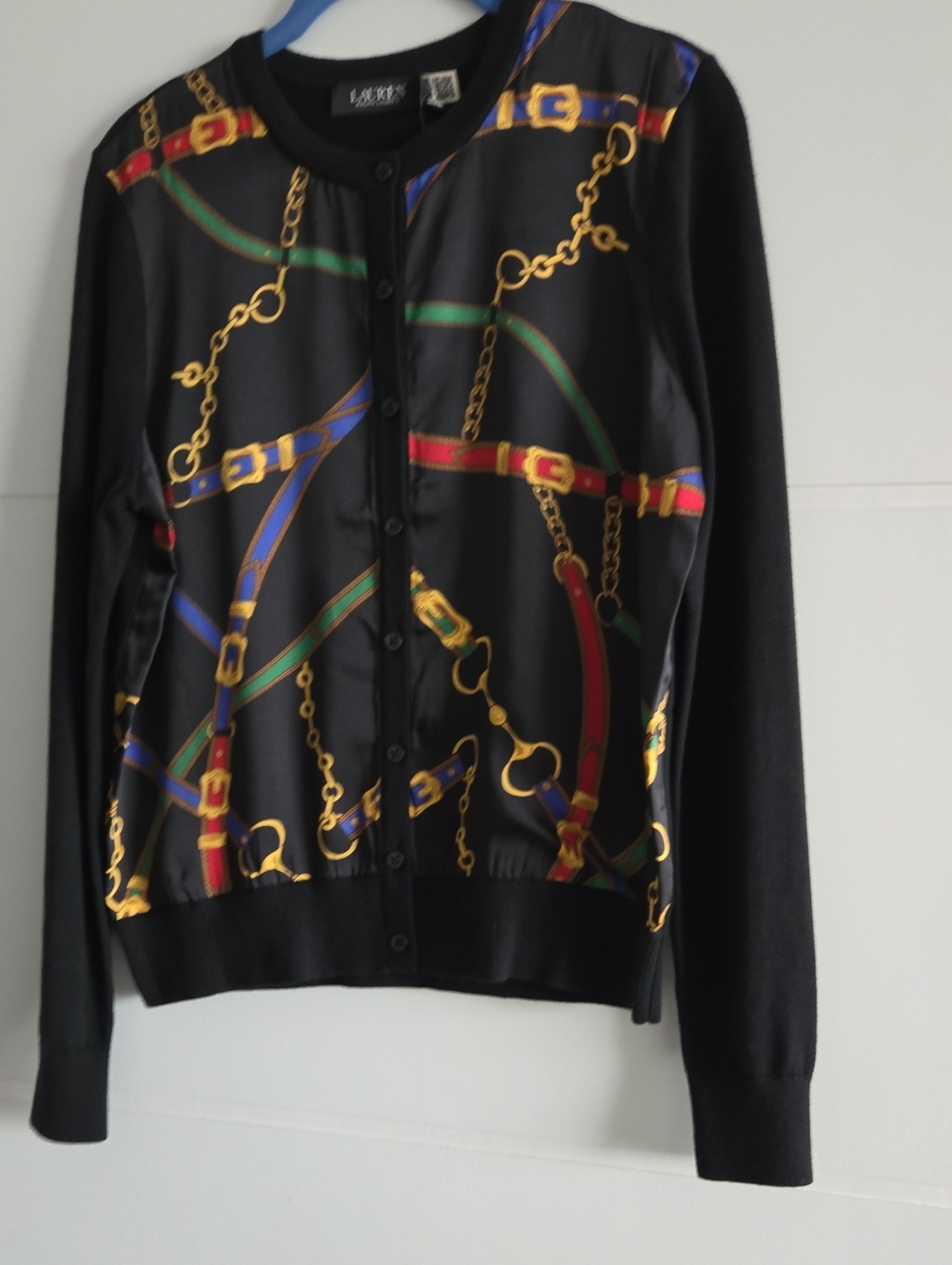 Lauren Ralph Lauren Black Chain & Belt Print Cardigan